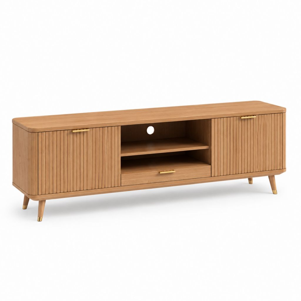 Mobile TV in MDF effetto noce con ante scanalate 180 x 40 x 60 cm