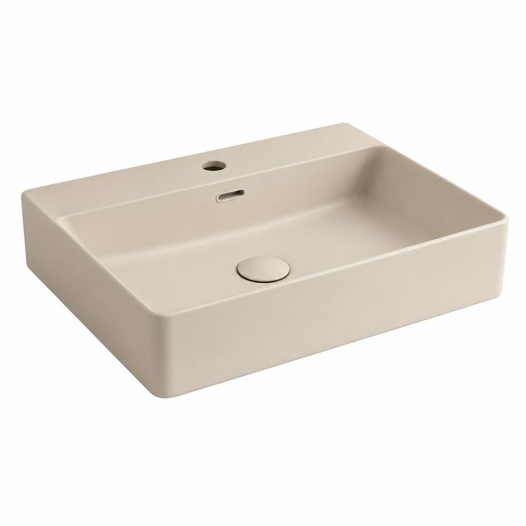 Lavabo da appoggio rettangolare beige in ceramica 60 x 40 x 13 cm