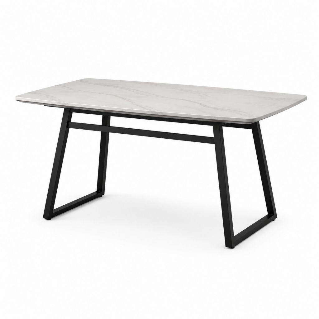 Tavolo da pranzo rettangolare bianco effetto marmo con struttura in acciaio nero 160 x 90 x 75 cm