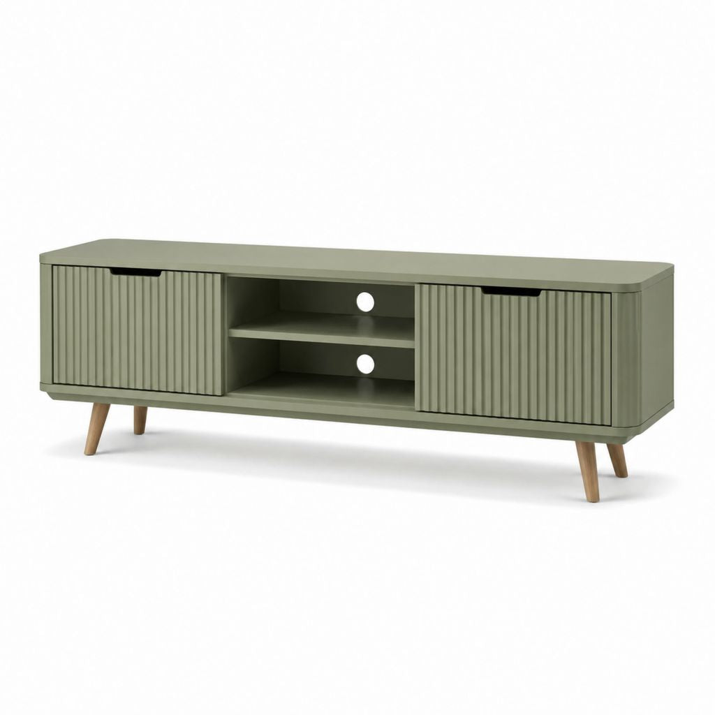 Mobile TV basso verde salvia in MDF con ante scorrevoli 160 x 40 x 55 cm