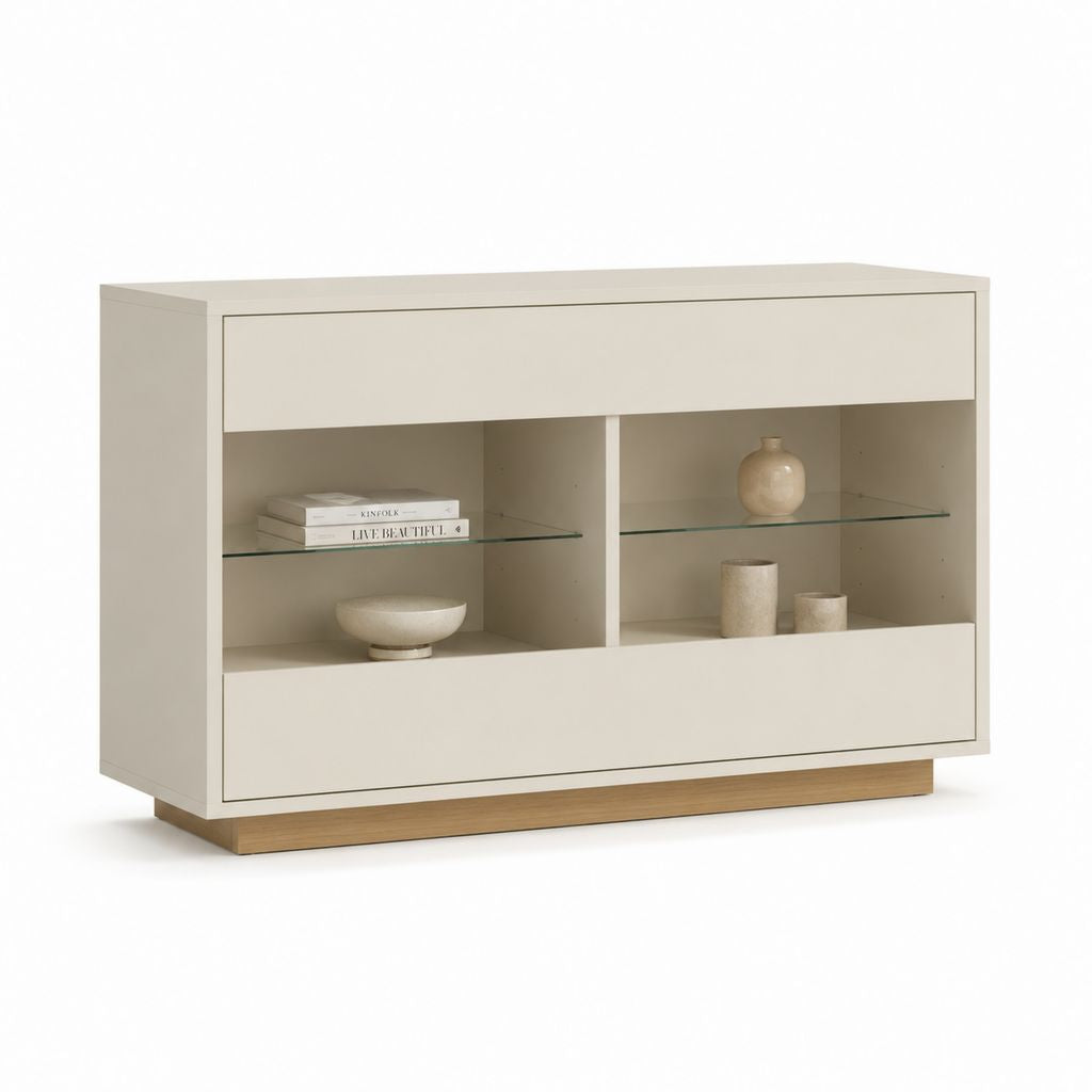 Mobile TV con cassetti bianco e rovere in MDF rettangolare 120 x 40 x 90 cm