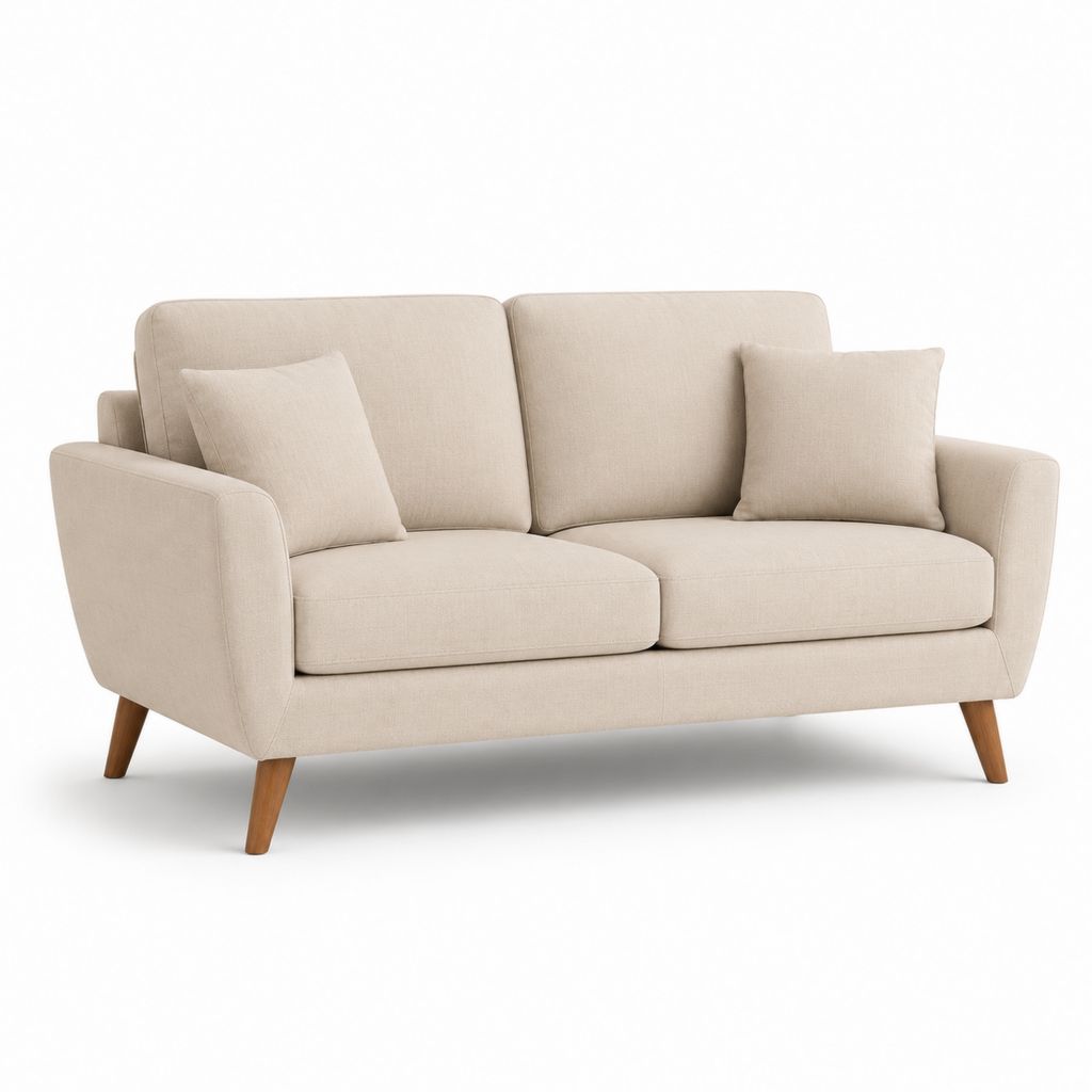 Divano due posti beige in poliestere rettangolare con gambe in legno massello 160 x 85 x 85 cm