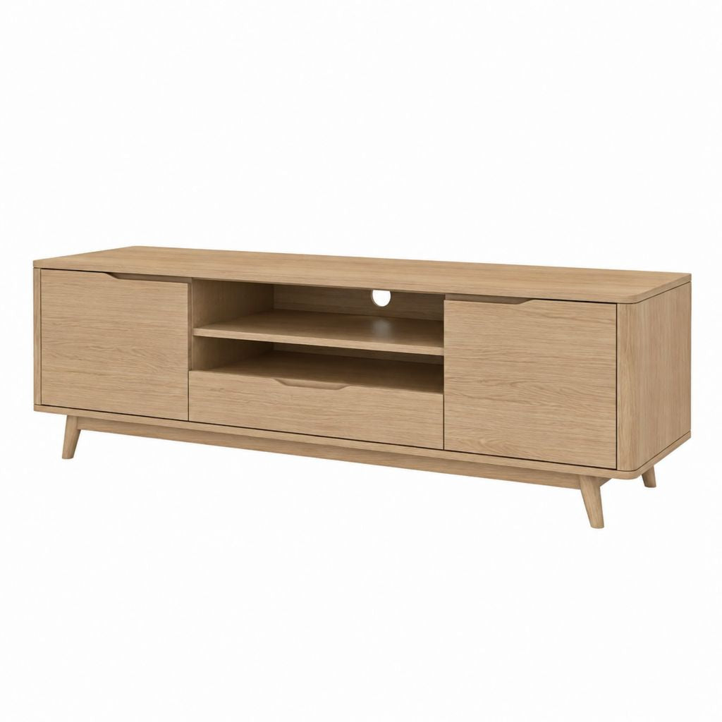 Mobile TV basso rovere con ante e ripiani 180 x 40 x 55 cm