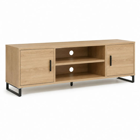 Mobile TV rettangolare rovere in pannelli di particelle con 2 ante e ripiani aperti 160 x 40 x 55 cm