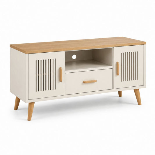 Mobile porta TV beige e rovere in MDF e legno massello 140 x 40 x 65 cm