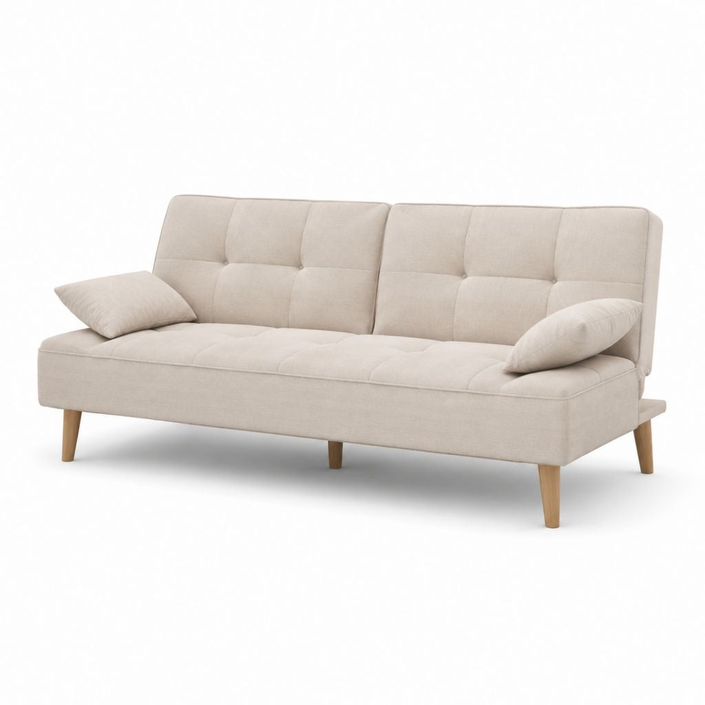 Divano 3 posti beige in poliestere con gambe in legno massello rettangolare 180 x 86 x 83 cm