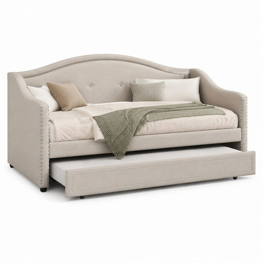 Letto divano estraibile beige in poliestere sagomato 90 x 200 cm con letto supplementare