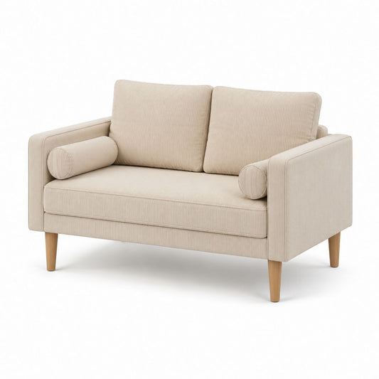 Divanetto 2 posti beige in velluto a coste di poliestere rettangolare 130 x 80 x 85 cm