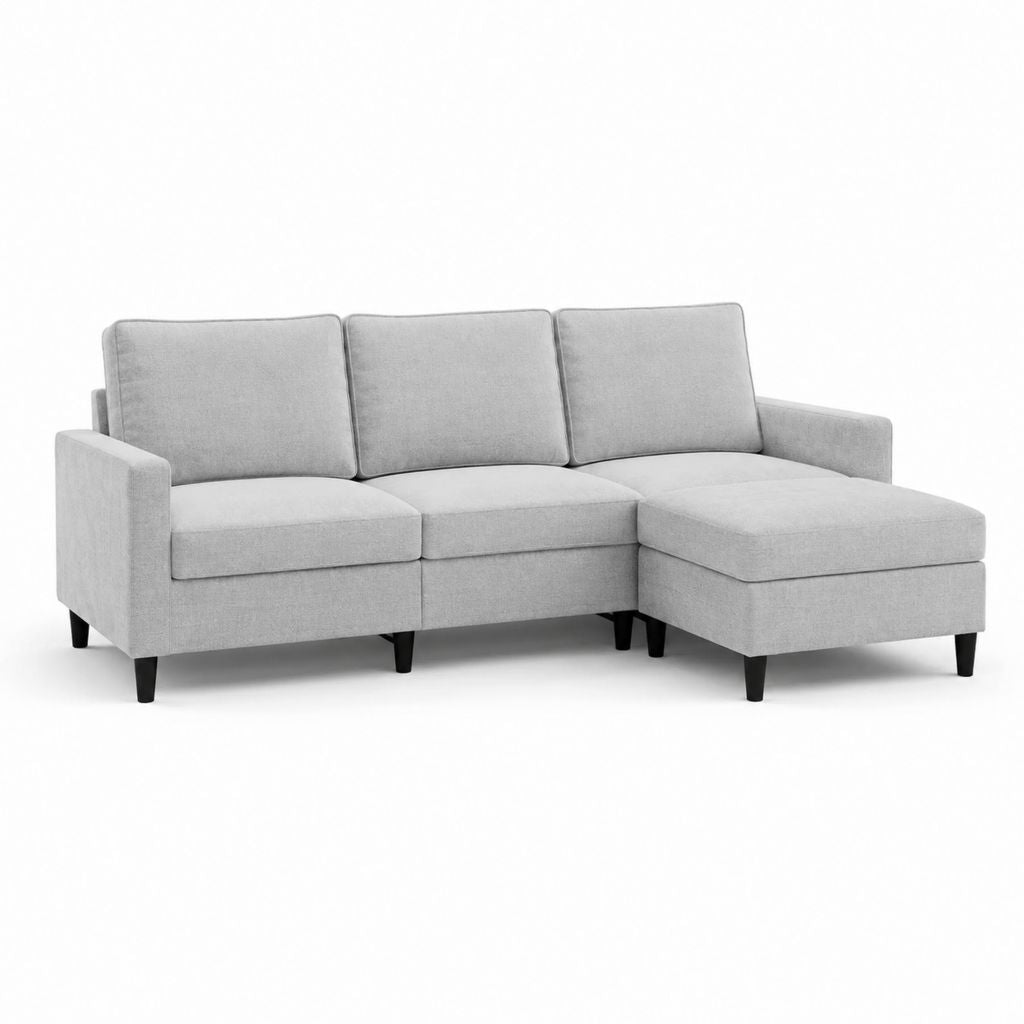 Divano angolare 3 posti con penisola destra grigio in poliestere a L 220 x 145 x 85 cm
