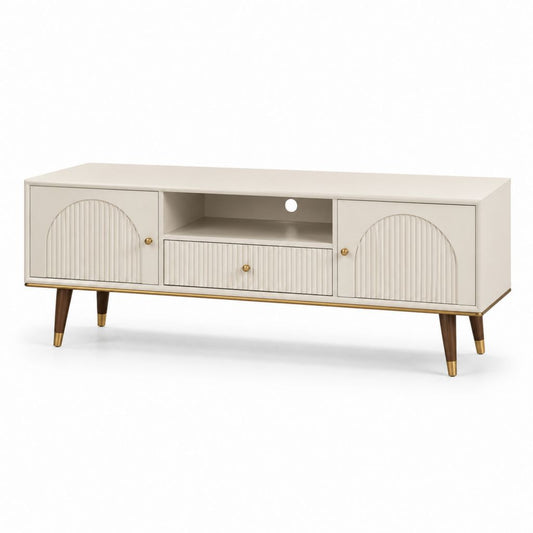 Mobile TV rettangolare avorio in MDF e legno massello 160 x 40 x 65 cm