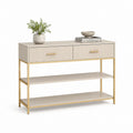Consolle da ingresso con 2 cassetti e 2 ripiani beige e oro in MDF e acciaio 120 x 35 x 80 cm