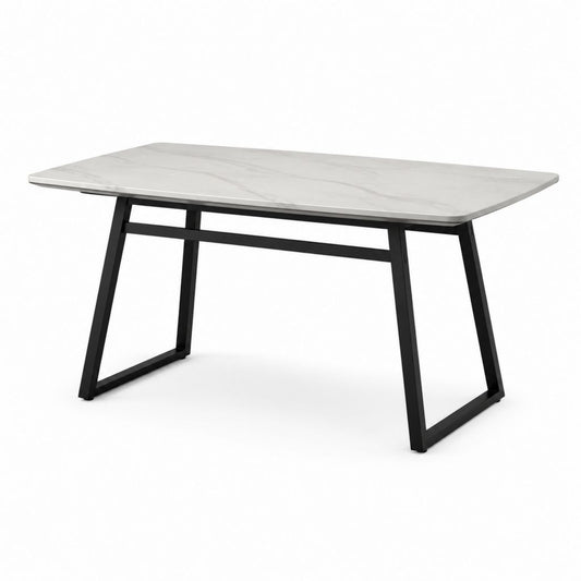 Tavolo da pranzo rettangolare bianco effetto marmo con struttura in acciaio nero 160 x 90 x 75 cm