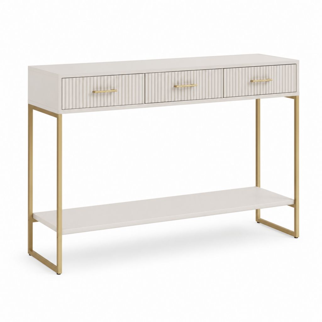 Consolle da ingresso 3 cassetti bianco avorio MDF e acciaio rettangolare 120 x 35 x 80 cm