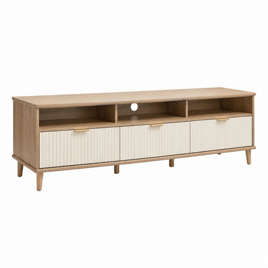 Mobile TV basso rovere naturale e crema in MDF 160 x 40 x 55 cm