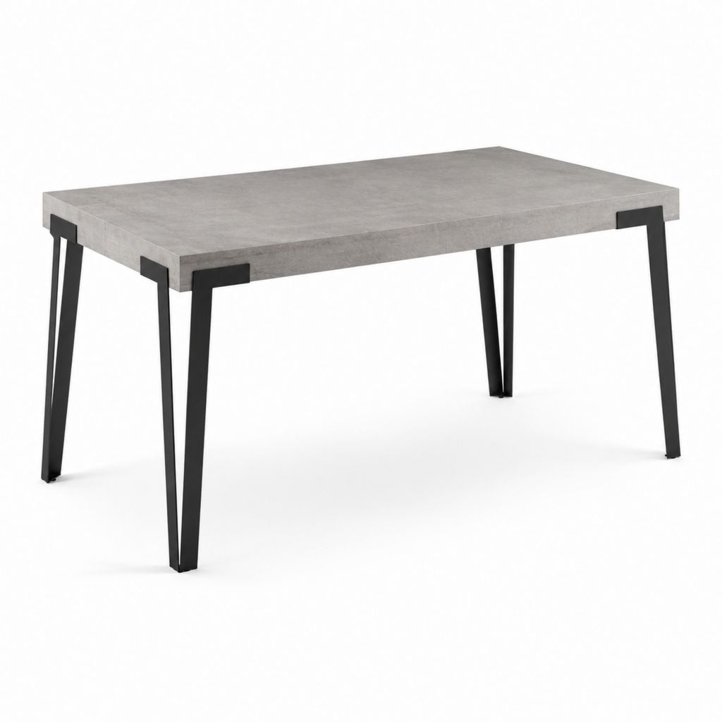 Tavolo da pranzo rettangolare grigio cemento in pannello truciolare e acciaio 160 x 90 x 75 cm
