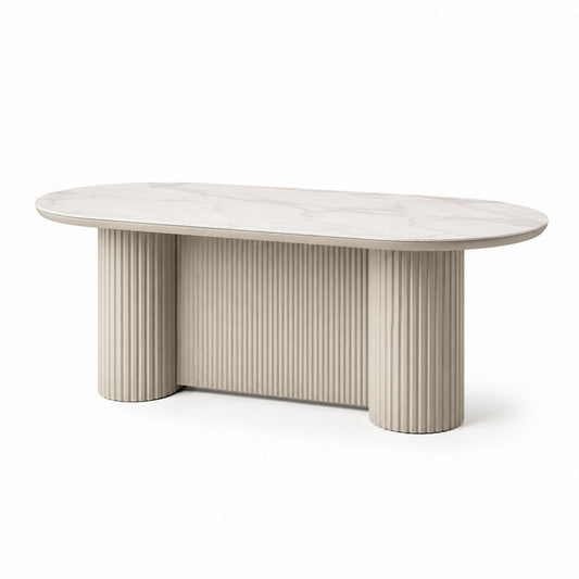 Tavolo da pranzo ovale bianco effetto marmo in pietra sinterizzata e MDF 200 x 100 x 75 cm