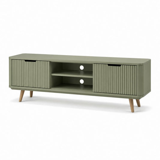 Mobile TV basso verde salvia in MDF con ante scorrevoli 160 x 40 x 55 cm