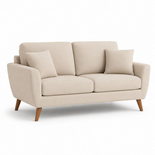 Divano due posti beige in poliestere rettangolare con gambe in legno massello 160 x 85 x 85 cm