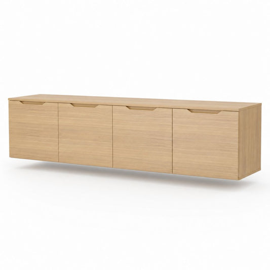 Mobile TV sospeso rovere chiaro in pannelli MDF rettangolare con 4 ante 200 x 40 x 45 cm