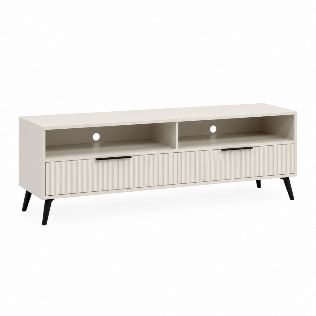 Mobile TV rettangolare bianco in pannello truciolare 140 x 40 x 55 cm con 2 ante e 2 vani aperti