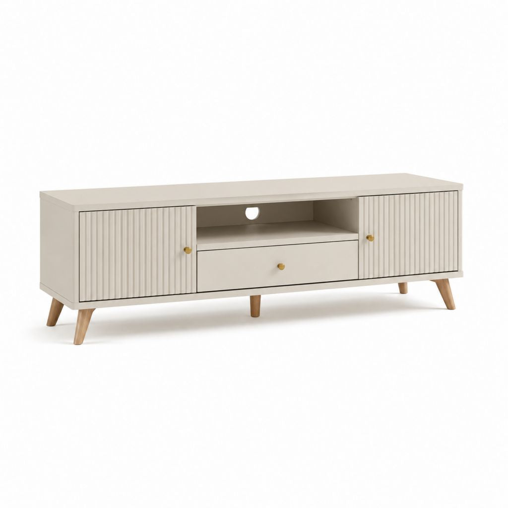 Mobile TV con 2 ante e cassetto bianco crema in MDF 160 x 40 x 55 cm