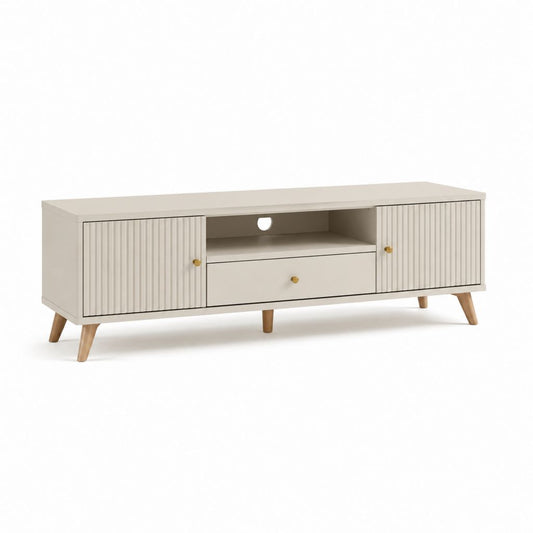 Mobile TV con 2 ante e cassetto bianco crema in MDF 160 x 40 x 55 cm