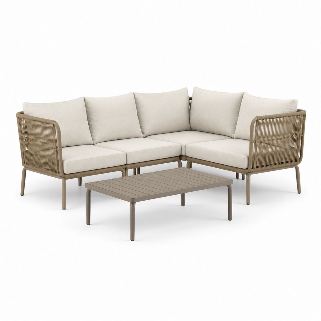 Set divano angolare da giardino 3 pezzi beige e tortora in alluminio e corda PE 230 x 230 x 78 cm