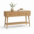 Consolle da ingresso rettangolare con 3 cassetti e ripiano color rovere in MDF impiallacciato rovere 140 x 40 x 85 cm